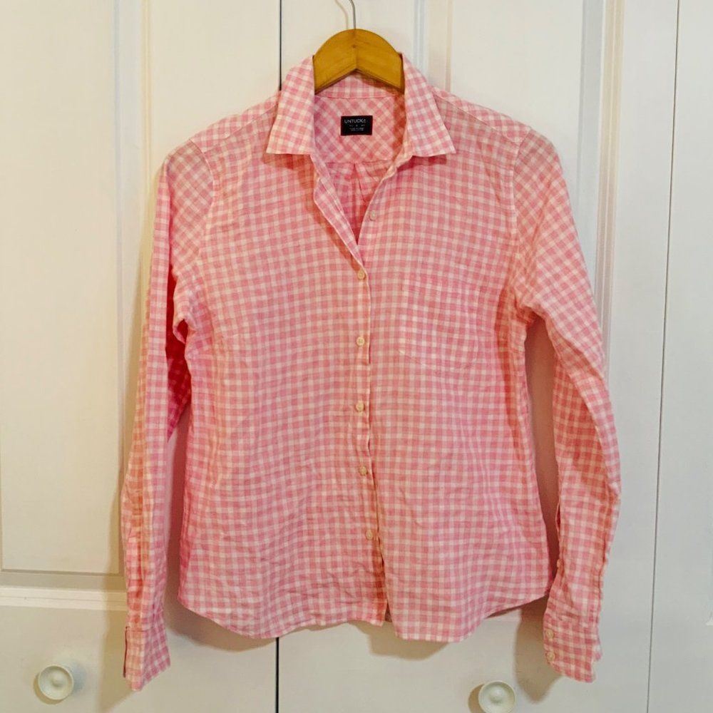 Untuckit Carina Pink Gingham Check Button Front Top Size 6